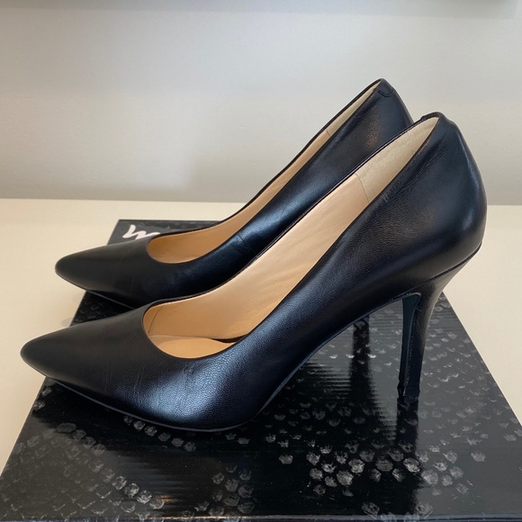Nine West Black Leather Stiletto Pumps - Sz 6 - Picture 1 of 14